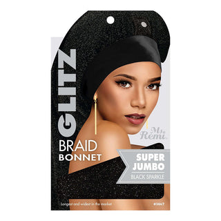 MS REMI ULTRA JUMBO BLACK SPARKLE GLITZ BRAID BONNET * 3647
