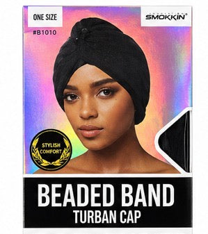 SMOKKIN BEADED BAND TURBAN CAP ONE SIZE