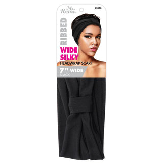 MS. REMI FOULARD SERRE-TÊTE EN SOIE CÔTELÉ 7" DE LARGE NOIR *3676