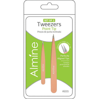 ALMINE Point Tip Tweezers With Rubber Coating 2pc *6005 - Beautylicious Canada