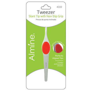 ALMINE Slant Tip Tweezer Red Non - slip Grip *5332 - Beautylicious Canada