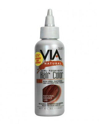 VIA NATURAL Semi - Permanent Hair Color *104 NATURAL BROWN 4OZ - Beautylicious Canada